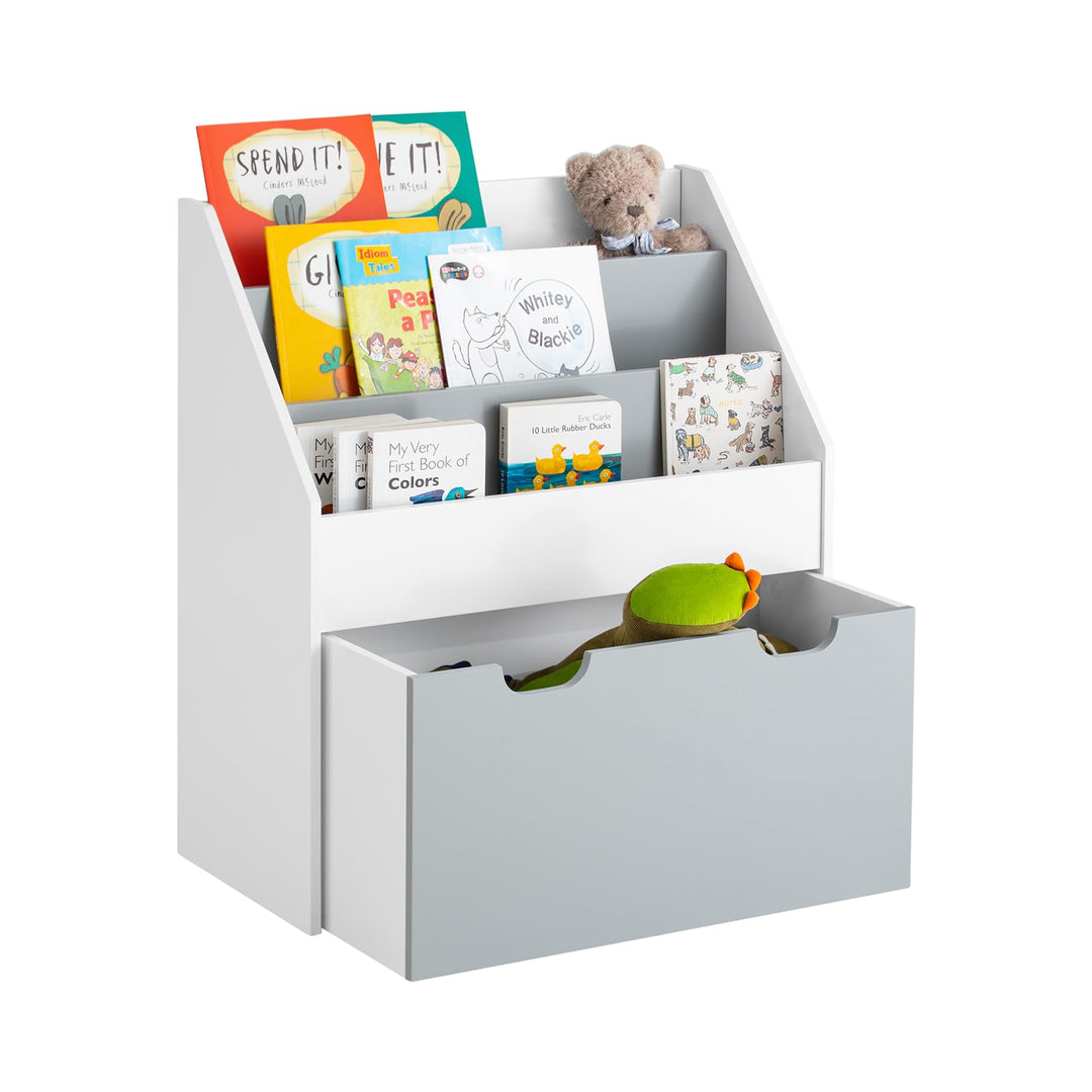 SoBuy bücherregal Kinder mit 3 Ablagefächern und herausnehmbarer Spielzeugbox auf Rollen, Kinderzimm