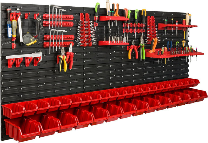 Lagersystem Werkstattregal | 172 x 78 cm | 36 stck. Box | Wandregal mit Werkzeughalterungen und Stap