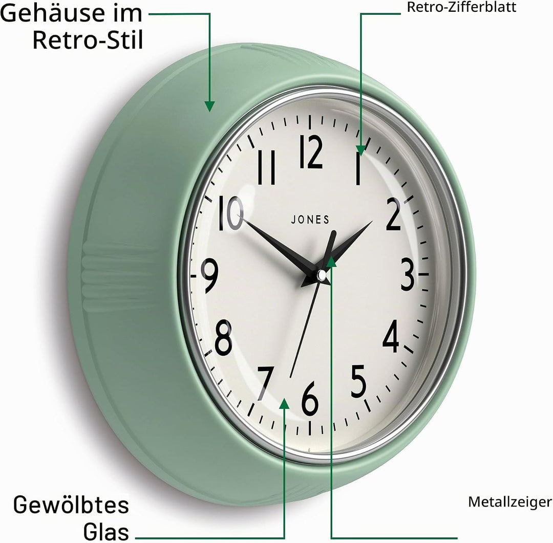 JONES CLOCKS® Ketchup-Wanduhr, Retro-Design, perfekt für die Küche, Heimbüro, Schlafzimmer 25cm (Neo