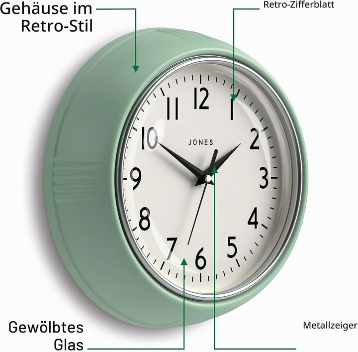 JONES CLOCKS® Ketchup-Wanduhr, Retro-Design, perfekt für die Küche, Heimbüro, Schlafzimmer 25cm (Neo