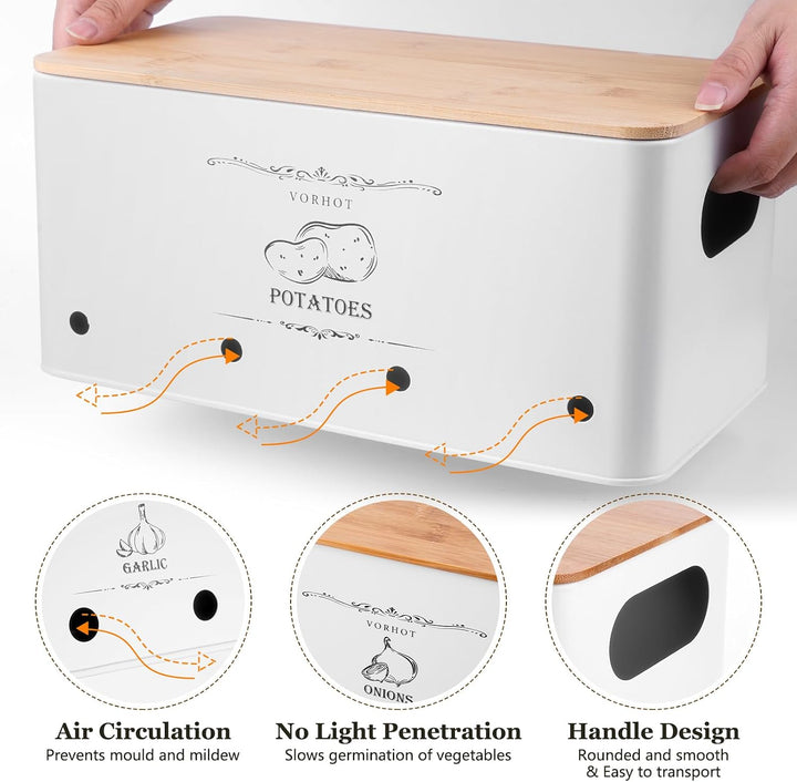Kartoffel Aufbewahrungsbox, 3er Set Zwiebel Kartoffel Knoblauch Aufbewahrung, Kartoffelbox mit Decke