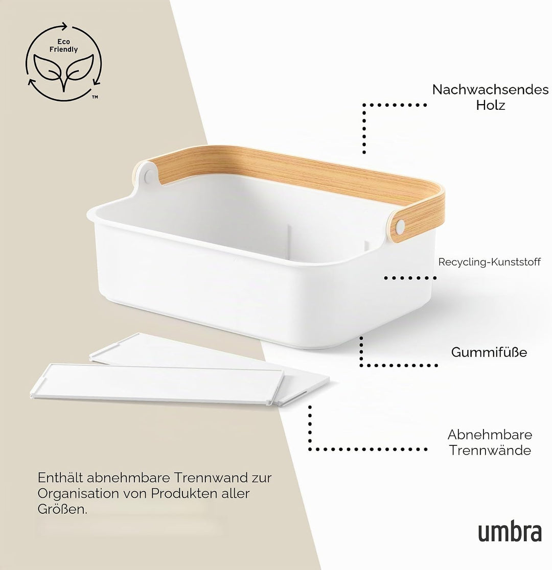 Umbra Bellwood Bin stapelbarer Behälter, Organizer mit entnehmbaren Trennwänden, Weiss/Natur, 36x26x
