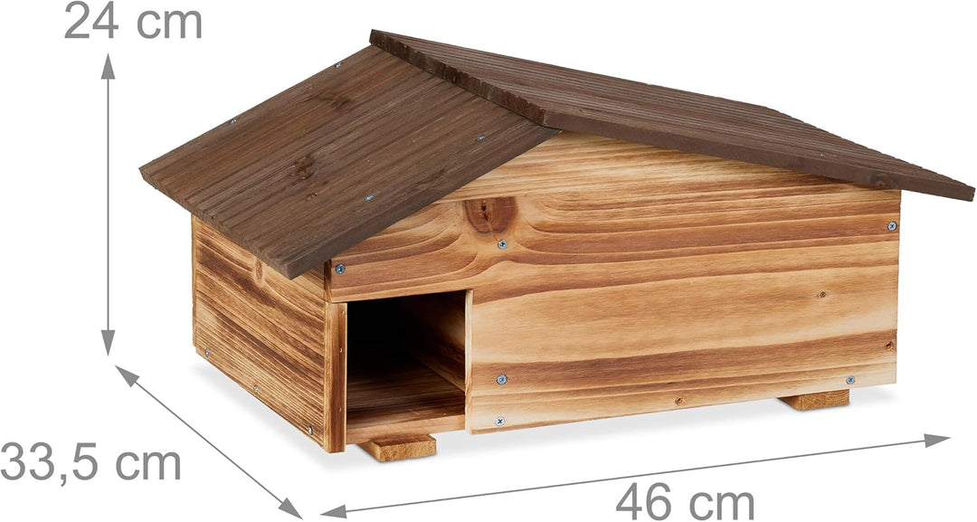 Relaxdays Igelhaus, Holz, Igelhotel mit Boden, 2 Kammern, Winterquartier für Igel, Garten, HBT: 24x4