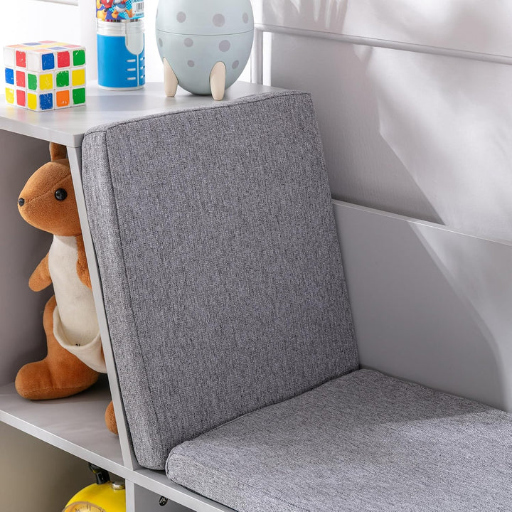 HOMCOM Bücherregal Kinder Kinderregal mit Sitzhocker 6 Fächern 3 Kissen Spielzeugregal Kinderbücherr