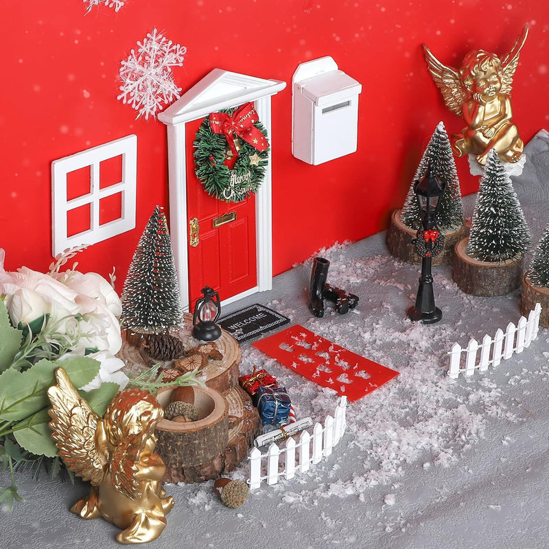 CPROSP 20tlg Wichteltür Zubehör Weihnachten Set, Elfentür Holz, Nissedor mit Miniatur Briefkästen, Z