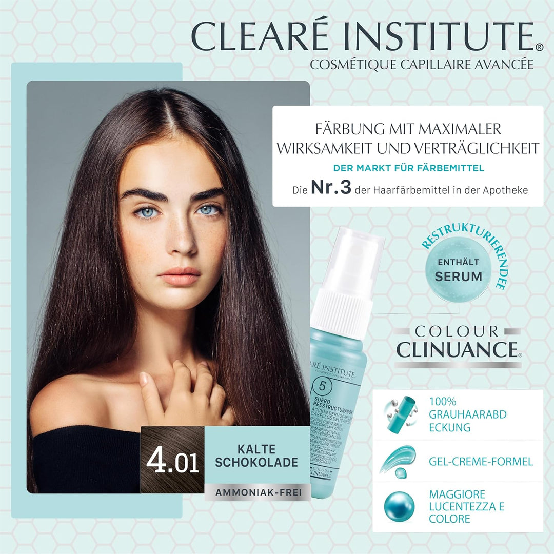 Clinuance | Permanente Coloration ohne Ammoniak | Empfindliches Haar | 4.01 Kalte Schokolade | 170ml