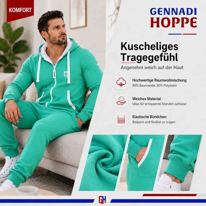 Gennadi Hoppe Herren Jumpsuit Onesie Jogger Einteiler Overall Slim Fit S Grün (Green), S Grün (Green