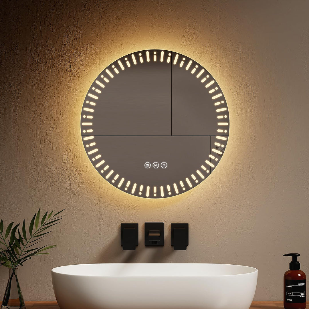 EMKE Spiegel mit Beleuchtung Rund 50cm LED Badspiegel mit Beleuchtung Touch-Schalter, Dimmbar 3 Lich