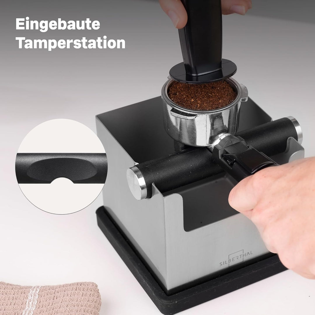 SILBERTHAL Abklopfbehälter für Siebträger Edelstahl - Version 2.0 - Tamperstation und Knock Box mit