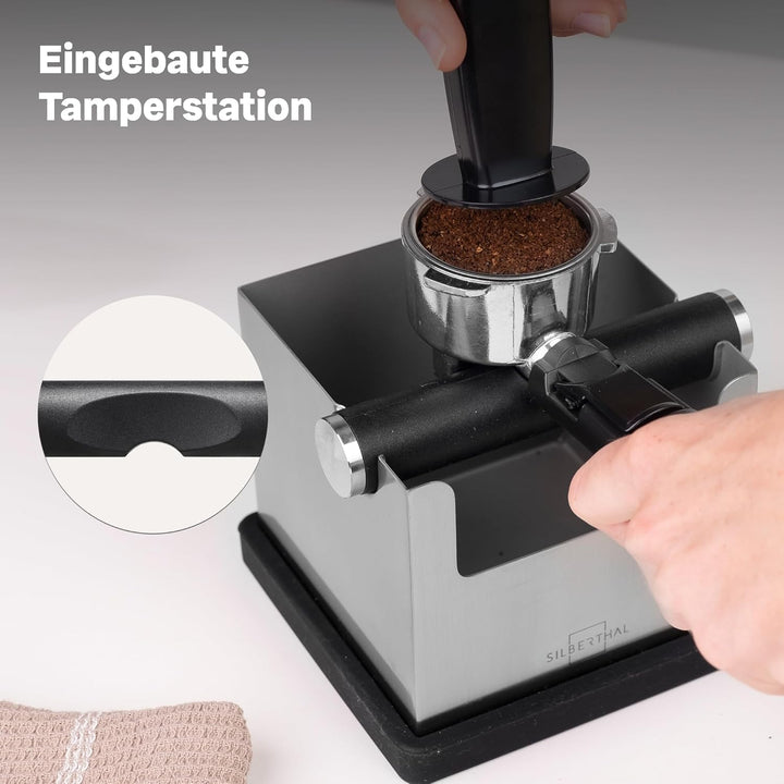 SILBERTHAL Abklopfbehälter für Siebträger Edelstahl - Version 2.0 - Tamperstation und Knock Box mit