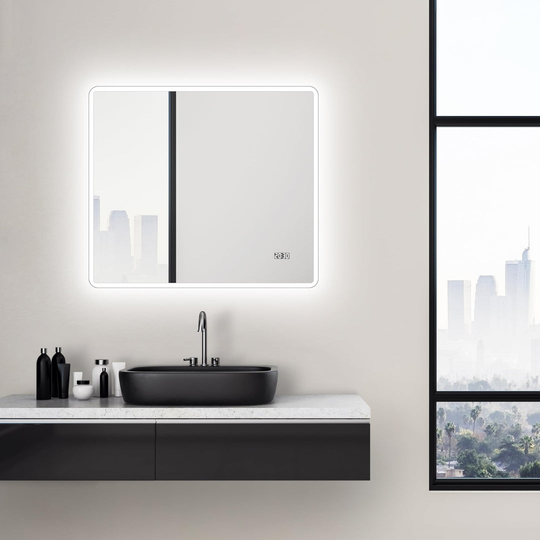 Talos Sun Badspiegel mit Beleuchtung – LED Badezimmerspiegel 80x70 cm – Wandspiegel mit LED Lichtumr