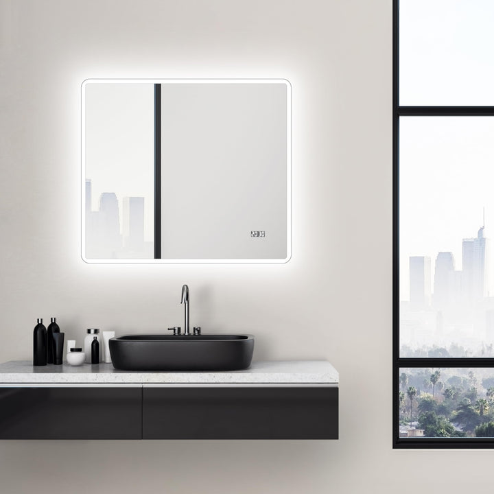 Talos Sun Badspiegel mit Beleuchtung – LED Badezimmerspiegel 80x70 cm – Wandspiegel mit LED Lichtumr