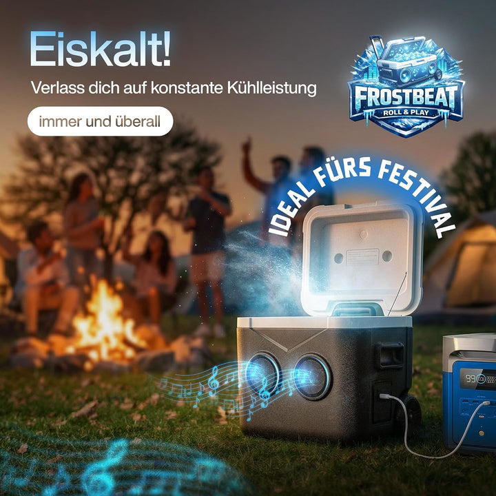 Roll &amp; Play Bluetooth Kühlbox 52L mit Rädern &amp; Teleskopgriff - Passive Kühlbox mit integriertem Blue