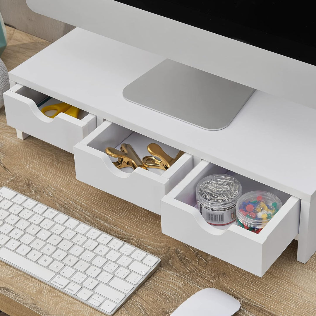[en.casa] Monitorständer Ruovesi mit 3 Schubladen Monitorerhöhung für Laptop Bildschirme Unterbau bi