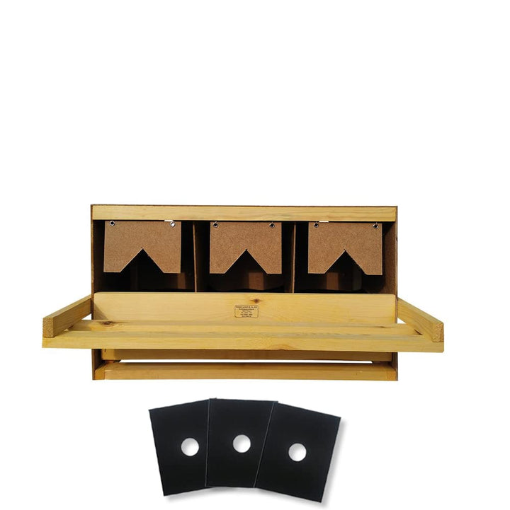 Legenest für Hühner 3er – gerade Unterteil-Variante | Abrollnest aus Holz mit Nestmatten & Auffangwa