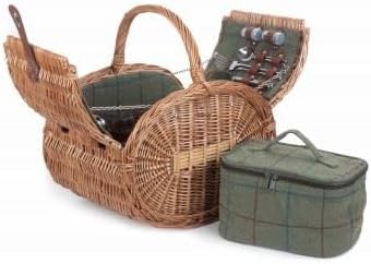 Red Hamper Oval 4 Person Grün Tweed Picknick-Korb