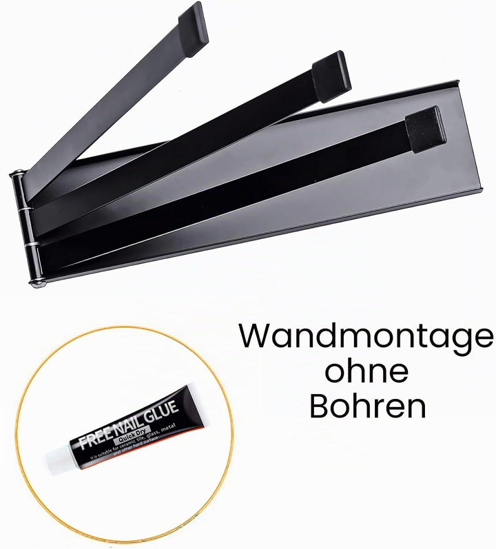Swing Handtuchhalter Rack Matt Schwarz Wandmontage Handtuchstange Drehgelenk mit 3 Arm für Badezimme