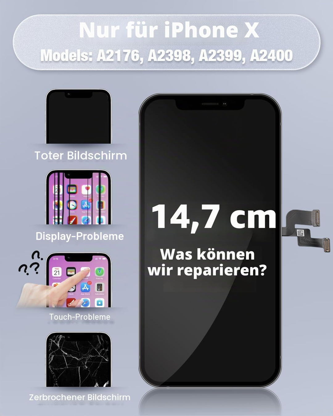 GULEEK Display für iPhone X,5.8" LCD Ersatz Bildschirm Touchscreen Digitizer Display Komplett Ersatz