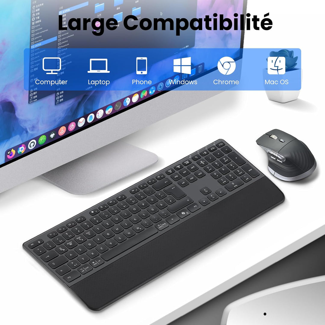 CITLLA M9100 Kabellose Tastatur Maus- Wiederaufladbare Ergonomische Tastatur mit Hintergrundbeleucht