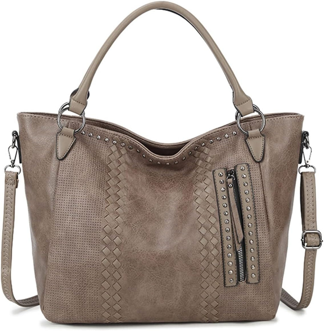 PORRASSO Mode Handtasche Damen Schultertasche Grosse Henkeltasche Frauen PU Leder Umhängetasche Reis