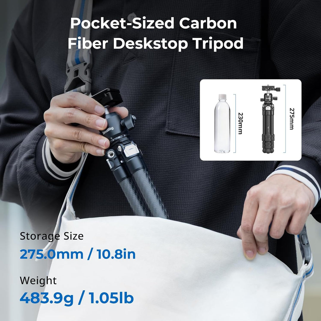 SMALLRIG Mini-Tischstativ aus Kohlefaser, Trípode 395mm/15,5Zoll kompaktes Tischstativ-Set im Tasche