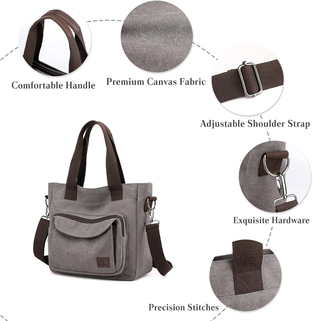 PORRASSO Damen Umhängetasche Canvas Schultertasche Handtasche Hobotasche Tote Mädchen Crossbody Bag