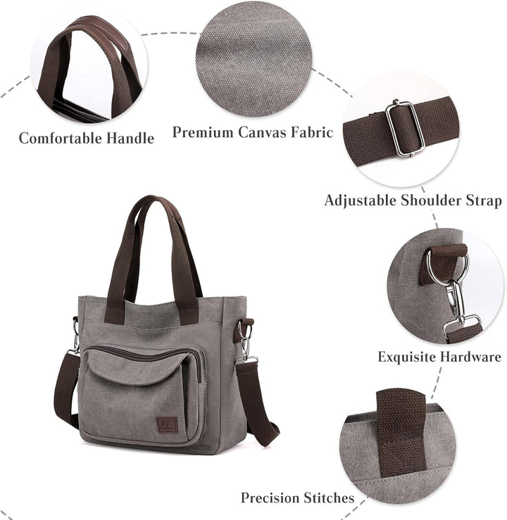 PORRASSO Damen Umhängetasche Canvas Schultertasche Handtasche Hobotasche Tote Mädchen Crossbody Bag