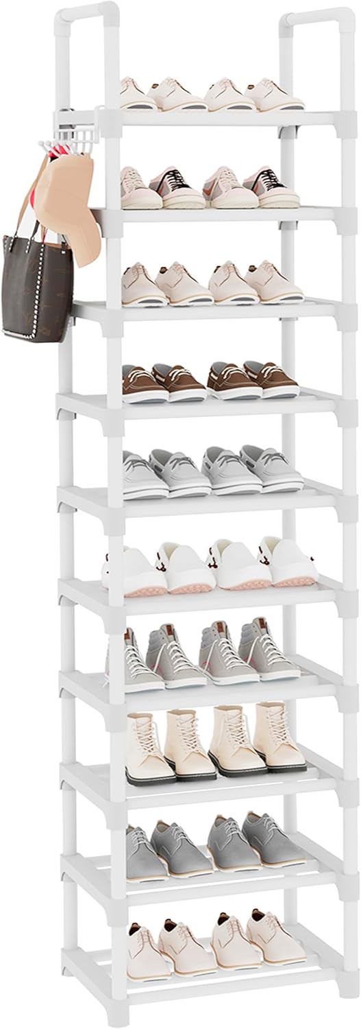 Schuhregal, 10-stufiger Schuh-und Stiefel-Organizer aus Metall, 20 Paar hohes vertikaler Lagerregal