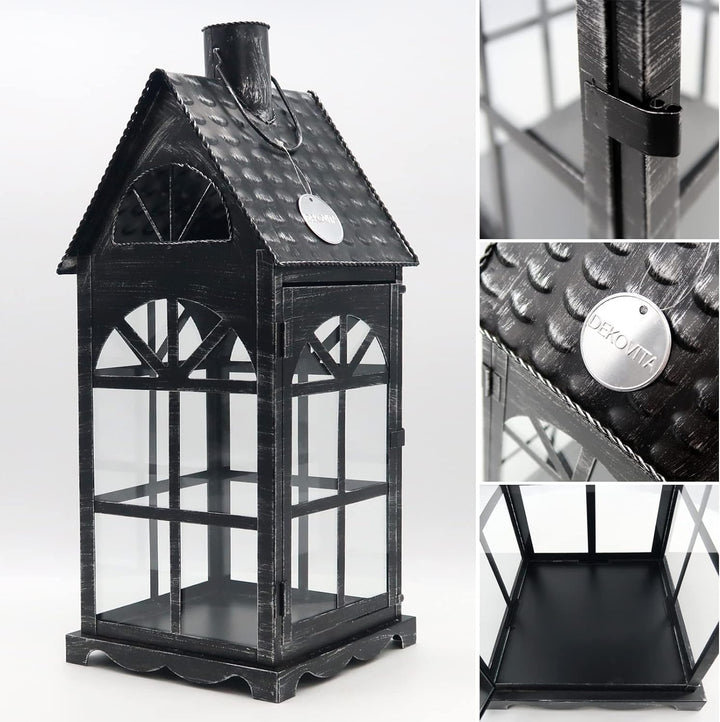 Dekovita 2er-Set Metall-Laterne 35cm/50cm - Gartenlaterne mit Glas-Scheiben - Windlicht Lichthaus De