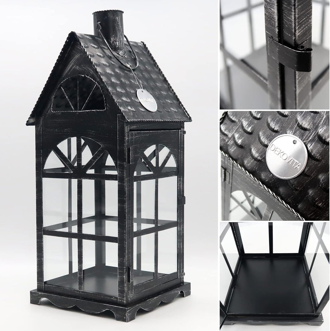 Dekovita 50cm Metall-Laterne Lichthaus - Gartenlaterne mit Glas-Scheiben - Windlicht Haus Deko-Later