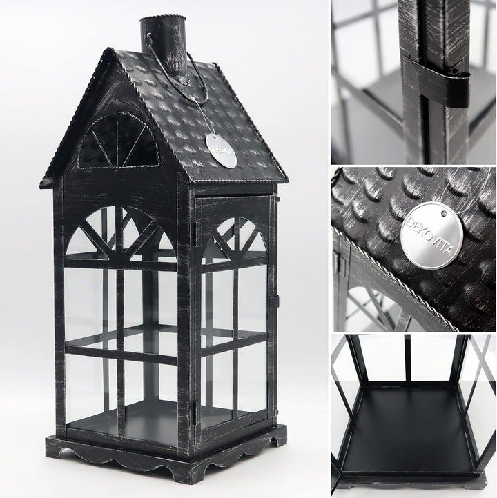 Dekovita 50cm Metall-Laterne Lichthaus - Gartenlaterne mit Glas-Scheiben - Windlicht Haus Deko-Later
