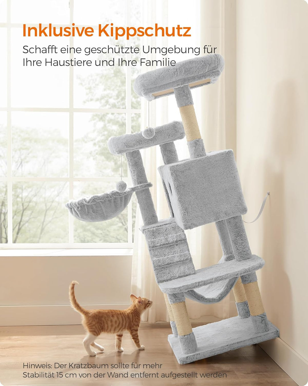 Feandrea Kratzbaum gross, Katzenbaum mit weichem Bezug, für grosse Katzen, Ombré-Grau-Weiss PCT162W0