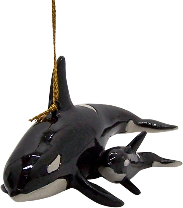Orca Wal mit Babywal Weihnachtsdekoration, nautisches Thema, Urlaubsdekoration, 5,4 cm hoch