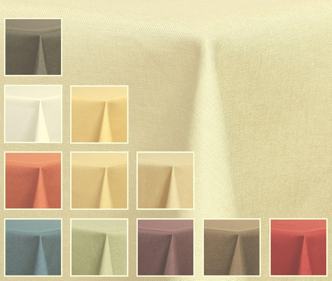 Textil Tischdecke - Leinen Optik - wasserabweisend Rund (Ecru, 140 cm) Ecru 140 cm, Ecru 140 cm