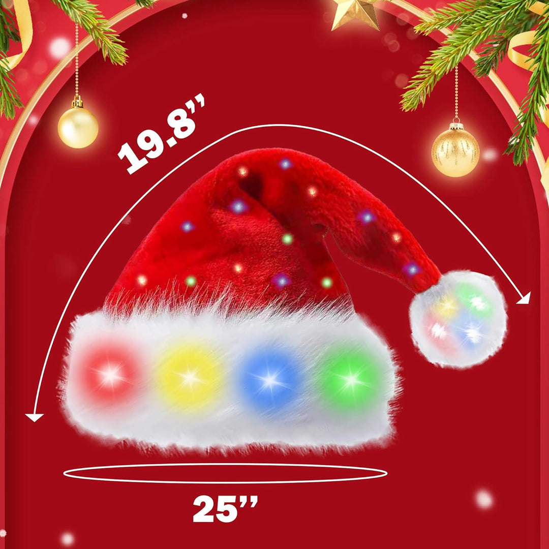 songyea Weihnachtsmütze, Farbe LED Lichter Weihnachtsmütze, Erwachsene Weihnachtsmütze Rot, Nikolaus