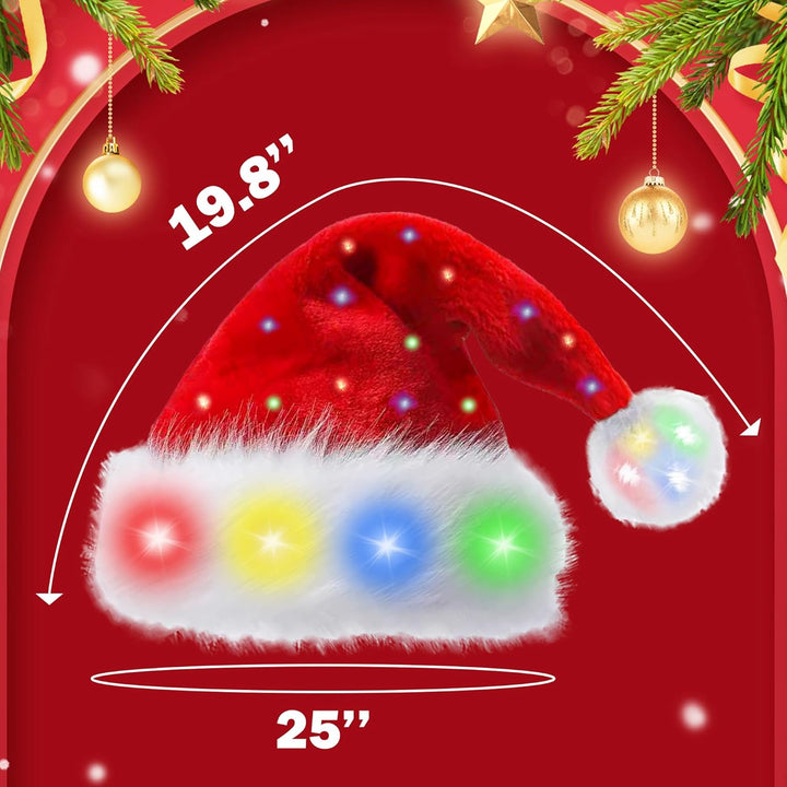 songyea Weihnachtsmütze, Farbe LED Lichter Weihnachtsmütze, Erwachsene Weihnachtsmütze Rot, Nikolaus