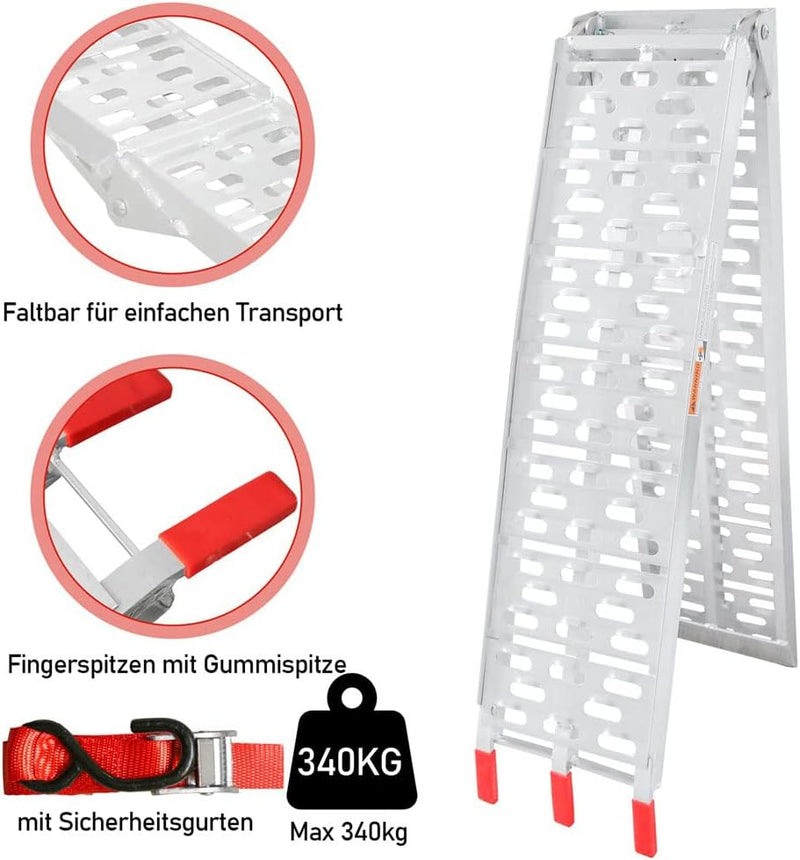 Ikodm 1X Auffahrrampe Faltbare Motorradrampe Alu Verladerampe Antirutsch Verladeschiene Klappbar Tra