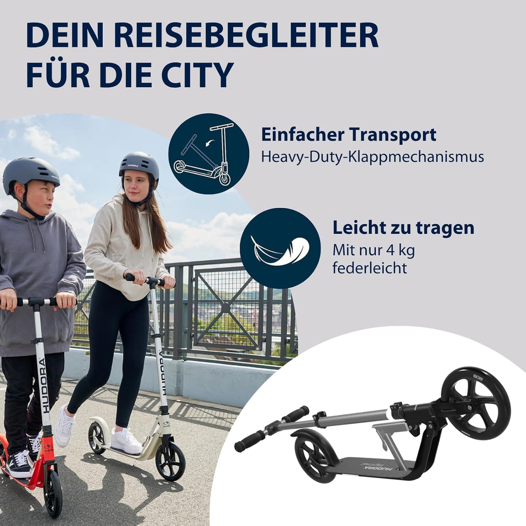 HUDORA BigWheel Pure Scooter I Stabiler Aluminium-Roller mit Ständer I Höhenverstellbarer & zusammen