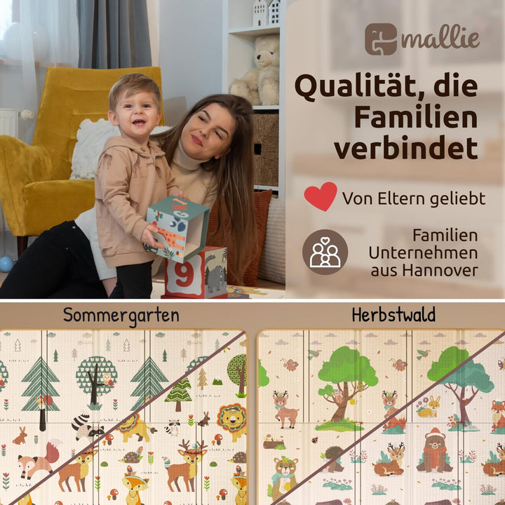 Mallie® Spielmatte Baby Faltbar Schadstoffrei [Patentierte Schutzschicht] Krabbeldecke Baby, Krabbel