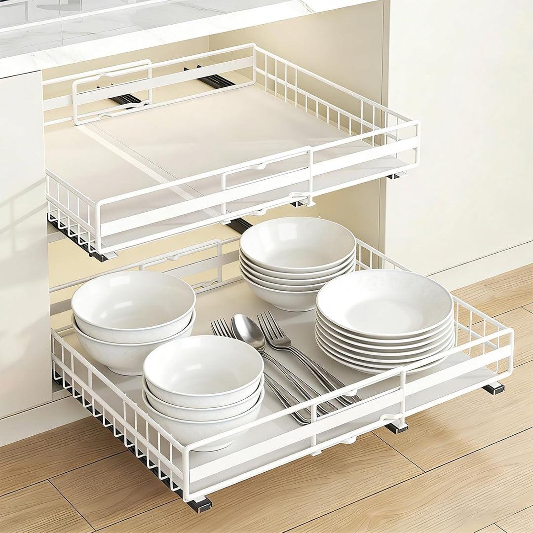 HUOLE Coulissan Korb für Küche, ausziehbare Schubladen, Regale für Schrank, Badezimmerschrank, Korb,