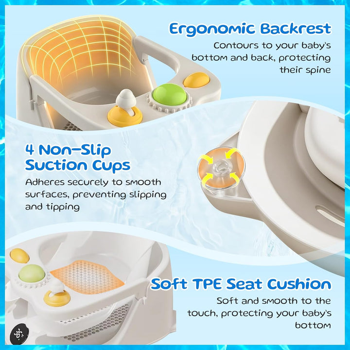 Baby Badewannensitz mit Echtzeit Temperaturüberwachung - Tragbarer Baby Bath Seat mit 4 Rutschfesten