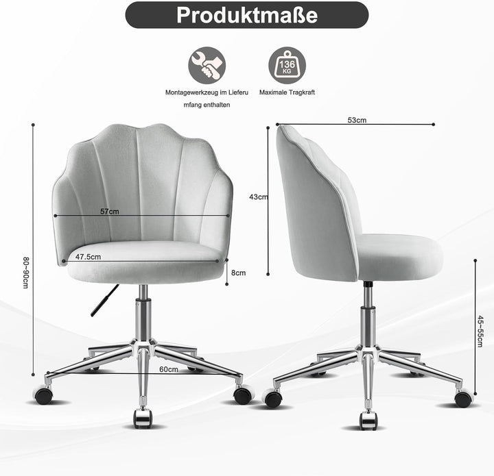 Stuhl für Schminktisch, Drehstuhl mit Rollen aus Samt, Schlafzimmer Stuhl, Schminktisch Sessel Drehb