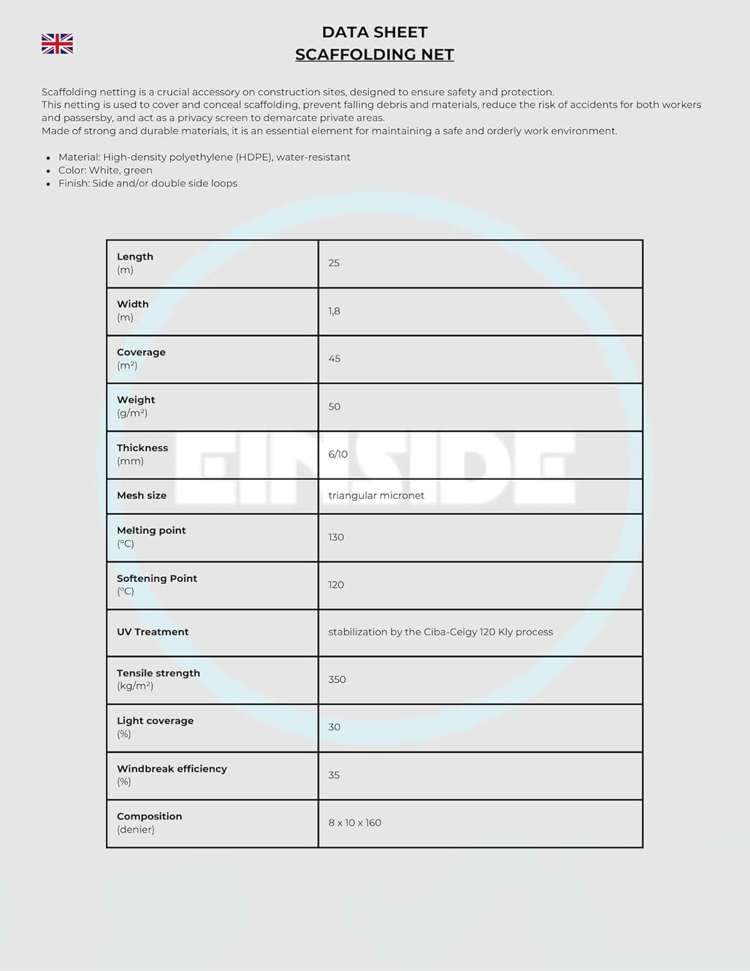 HDPE-Gerüstnetz, 1,8 x 25 m, Grün oder Weiss (5, Grün) 5 Grün, 5 Grün
