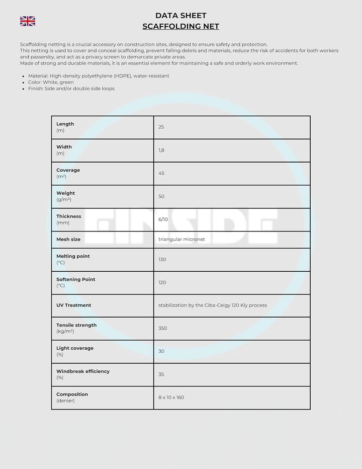 HDPE-Gerüstnetz, 1,8 x 25 m, Grün oder Weiss (5, Grün) 5 Grün, 5 Grün
