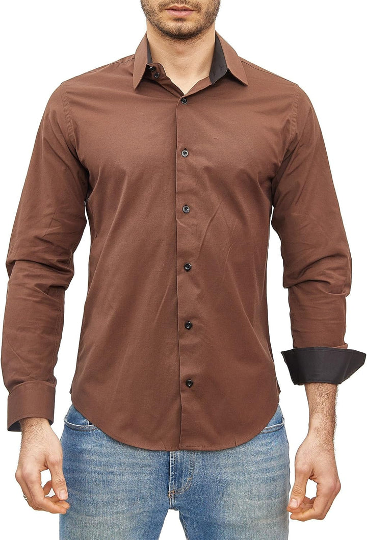 Subliminal Mode Herren Klassisches Hemd S Braun, S Braun