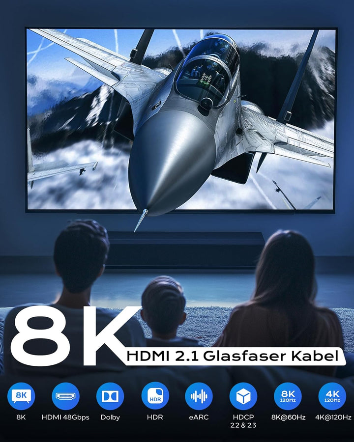 HDMI Glasfaser kabel 15m 8K - 48Gbps High Speed HDMI Kabel Unterstützung 8K 60Hz, 4K120Hz, HDCP 2.2&
