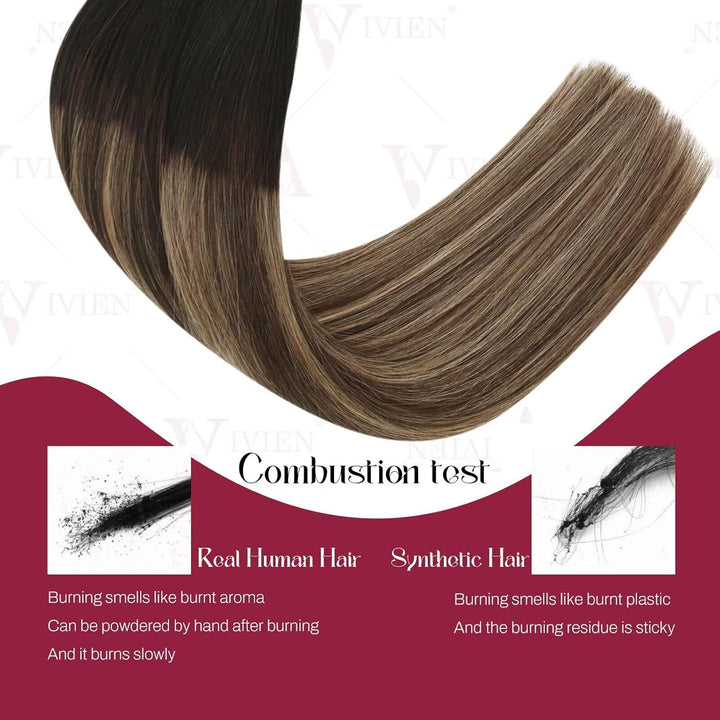 Vivien Microring Extensions Echthaar Balayage Schwarz 35cm Micro Beads Extensions Menschliches Haar