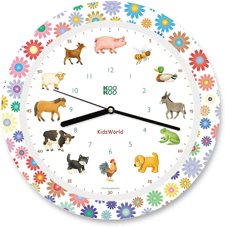 KOOKOO KidsWorld Gelb, Bauernhofuhr mit 12 echten Tierstimmen vom Land, Gelb