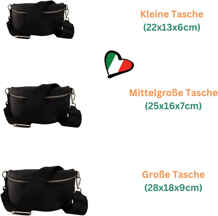 MIRROSI® Bauchtasche Damen, Echtleder, Made in Italy, Umhängetasche, Brusttasche, Crossbody Bag (1 T
