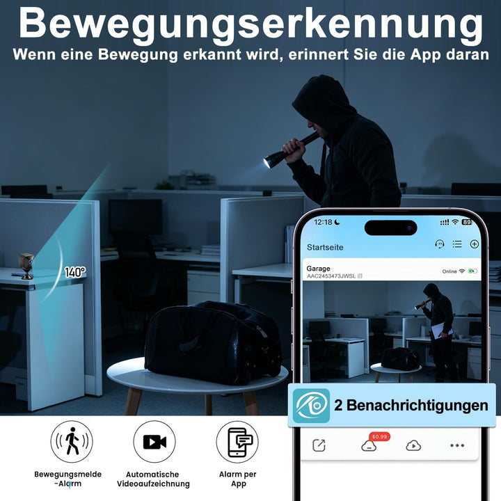 Mini Kamera 4K HD WLAN Kamera - Live Übertragung Handy APP Für WiFi Camera Indoor mit Akku Sicherhei